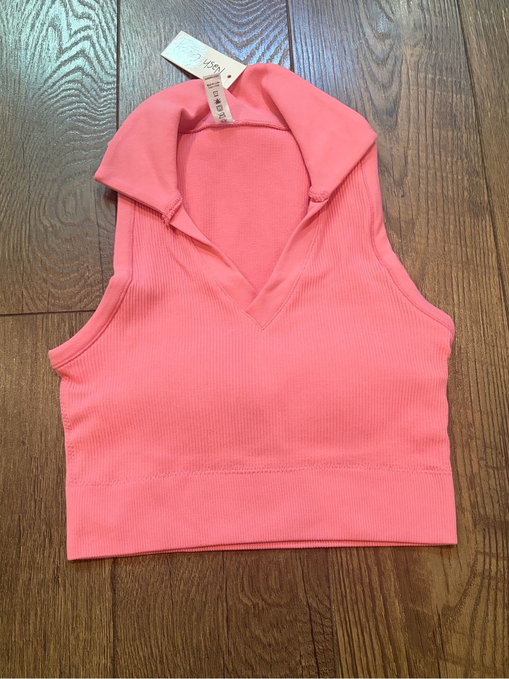 Pink Ribbed Hooded Crop Tank